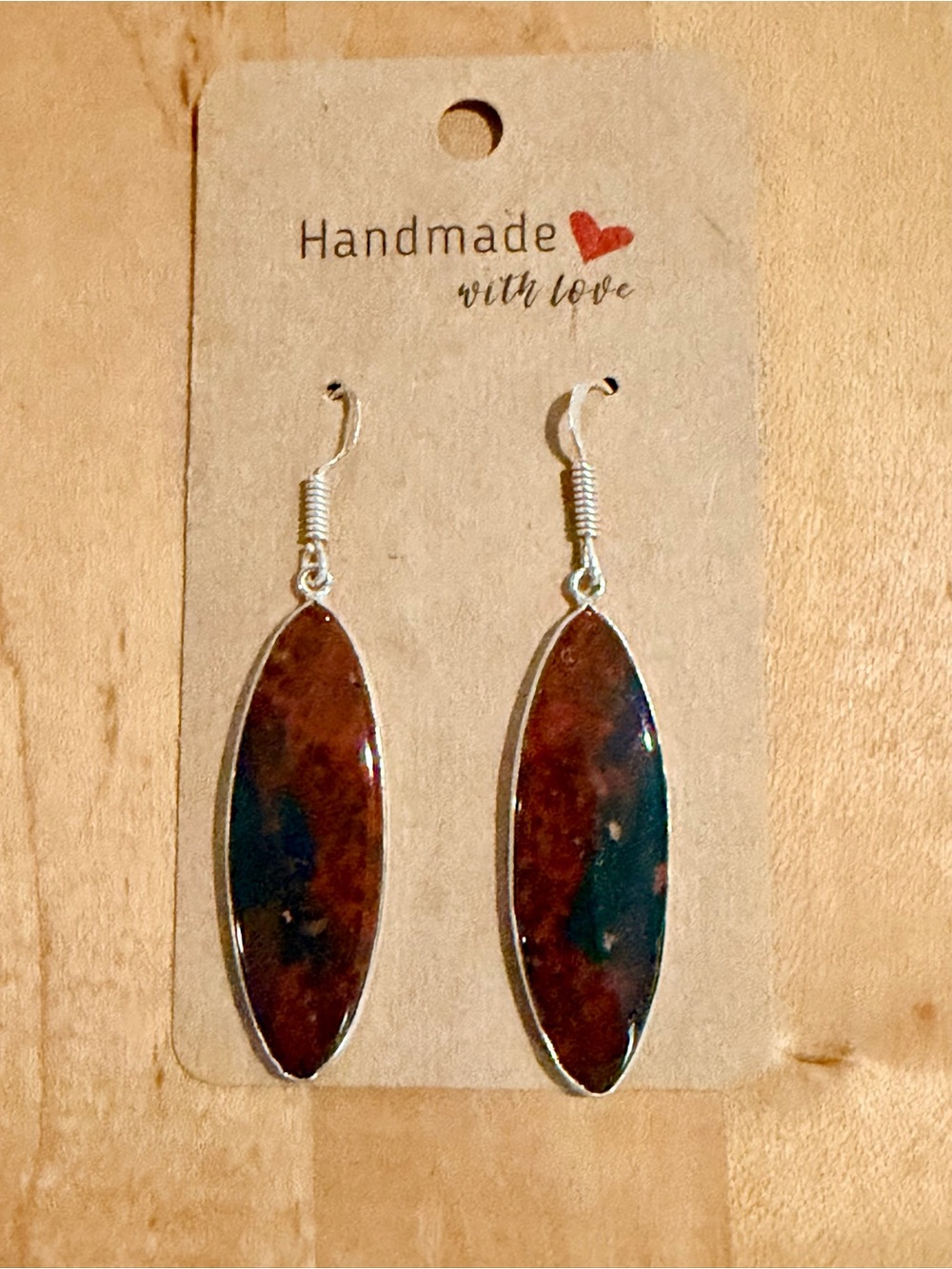 Fantastic Long Bloodstone Marquise Drop Earrings - 925 Plated/Stamped